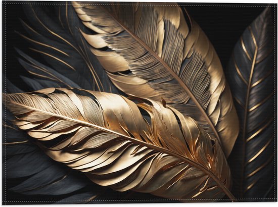 Vlag - Zwarte en Gouden Palmbladeren - 40x30 cm Foto op Polyester Vlag