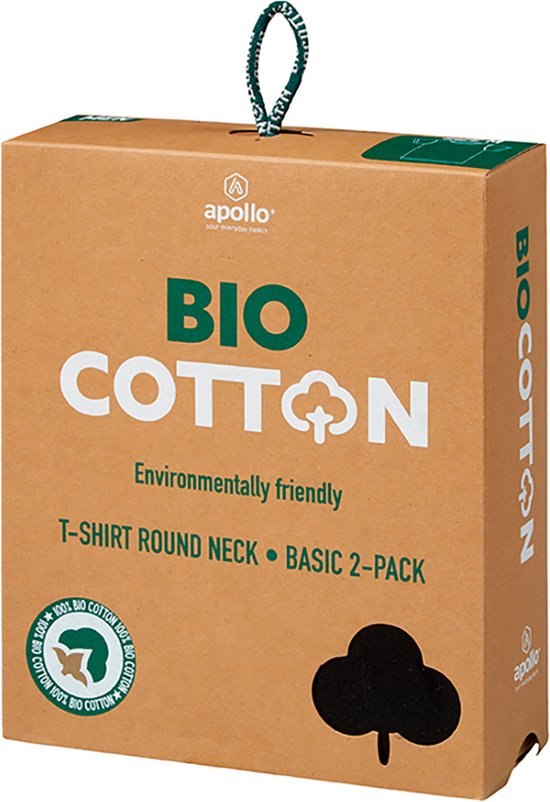 Apollo - Heren T-shirt van biologisch katoen - Zwart - Maat XL - 2-Pak - Ronde Hals - Ondershirt heren - Biologisch - Duurzaam