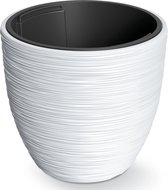 Prosperplast Plantenpot/bloempot Furu Stripes - buiten/binnen - kunststof - wit - D30 x H30 cm - Met binnenpot
