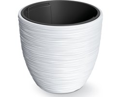Prosperplast Plantenpot/bloempot Furu Stripes - buiten/binnen - kunststof - wit - D30 x H30 cm - Met binnenpot