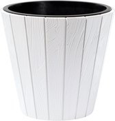 Prosperplast Cache-pot/pot de fleurs Wood Style - extérieur/intérieur - plastique - blanc - D49 x H45 cm