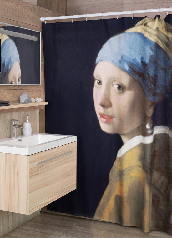 3BMT® Douchegordijn Anti Schimmel Meisje met de Parel Vermeer Kunst