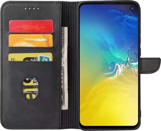 Geschikt voor Samsung Galaxy S10E Telefoonhoesje Kunstleer met Magnetisch lipje en Pasjeshouder Book Case met Klepje - Zwart - Smartphonica geschikt voor Samsung Galaxy S10E