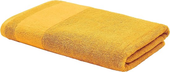 Serviette 70 x 140 cm - petite serviette de bain jaune monochrome en pur coton, serviettes avec logo brodé