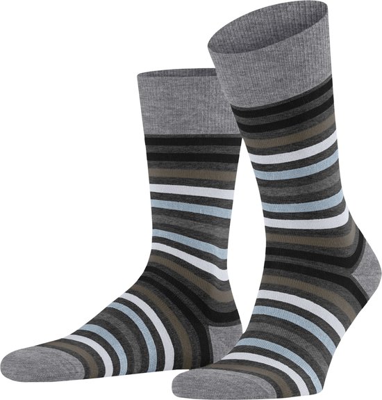FALKE Tinted Stripe gestreept met patroon merinowol sokken heren grijs - Matt 43-46