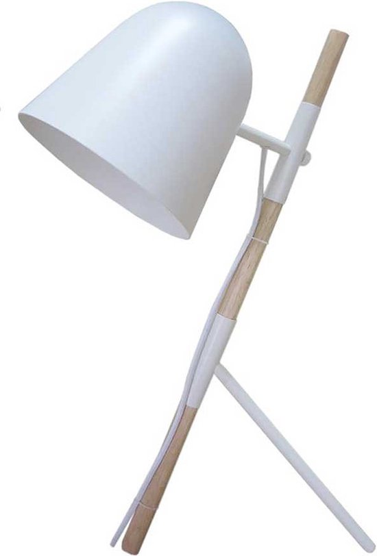 Landelijke tafellamp Sensa Tripod wit met hout - TL 1946 WI