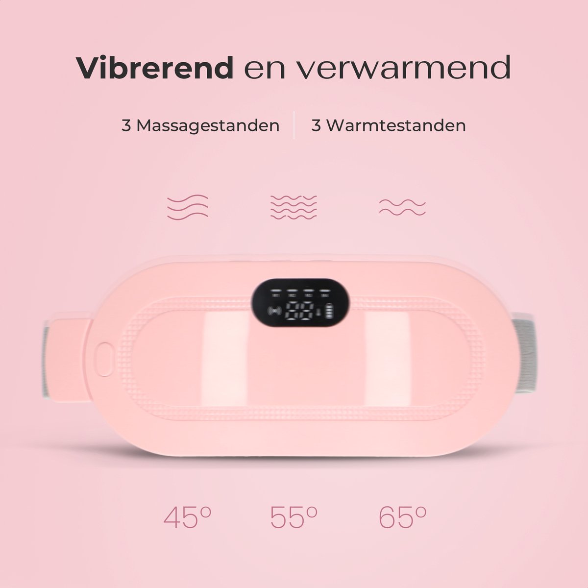 Afbeelding 3 van Care Deluxe Menstruatie Warmteband - Massage Apparaat - Menstruatie Pijnverlichting - 3 Warmtestanden met Trilfunctie - Roze
