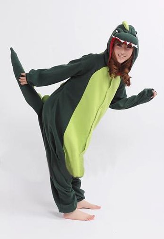 KIMU Onesie Groene Draak Pak - Drakenpak Dino Kostuum Groen Pak - Jumpsuit Pyjama Kerst Cadeau