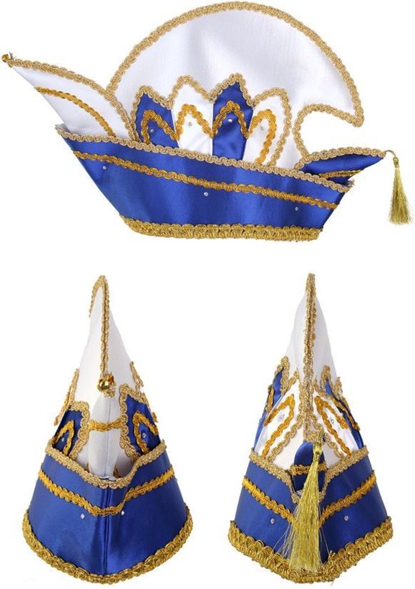 Prins Carnaval steek muts blauw met steentjes - prinsenmuts raad van elf  goud wit... | bol.com