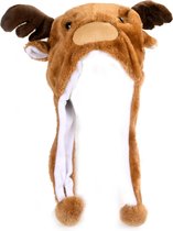Chapeau de renne rabats oreilles en bois de cerf - orignal bonnet de noel en peluche marron