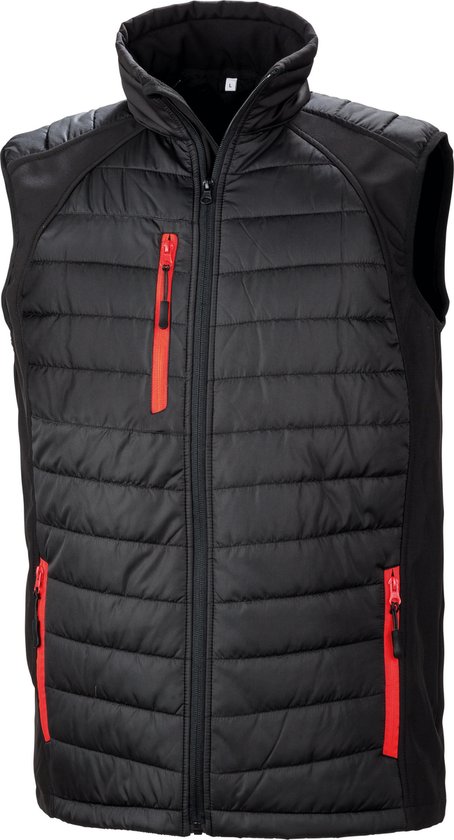 Black Compass gewatteerde softshell bodywarmer 'Result' Black/Red - XS