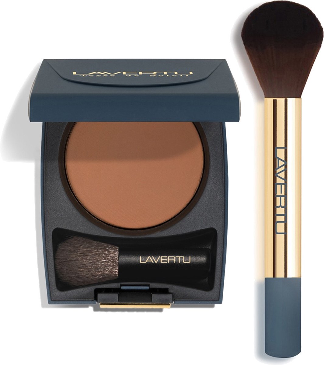 Lavertu Cosmetics - Bronzer Terre de Soleil Set - kleur 01 donker - met grote brush- & bronzer kwast - Baked Bronzer - Make-up Set