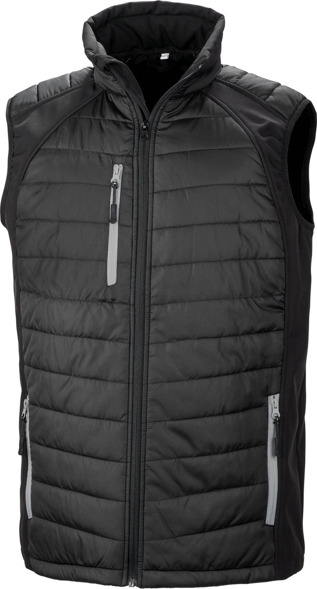 Black Compass gewatteerde softshell bodywarmer 'Result' Black/Grey - XS