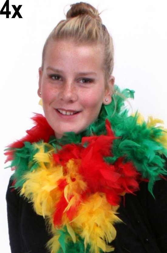 4x Boa rood/geel/groen 180 cm. 50 gram - Thema party carnaval optocht