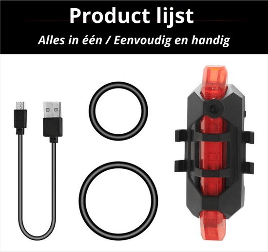 Waledano® Fiets Lamp - Fietsverlichting Set - Mountainbike Voor en Achter - Waterdicht - Oplaadbare USB Led Fietslamp - Rood — afbeelding 2