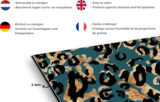 Spatscherm keuken 60x40 cm - Kookplaat achterwand Dierenprint - Panterprint - Turquoise - Muurbeschermer - Spatwand fornuis - Hoogwaardig aluminium