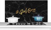 Spatscherm keuken 120x60 cm - Kookplaat achterwand Quotes - Girl - Goud - Marmer print - Muurbeschermer - Spatwand fornuis - Hoogwaardig aluminium