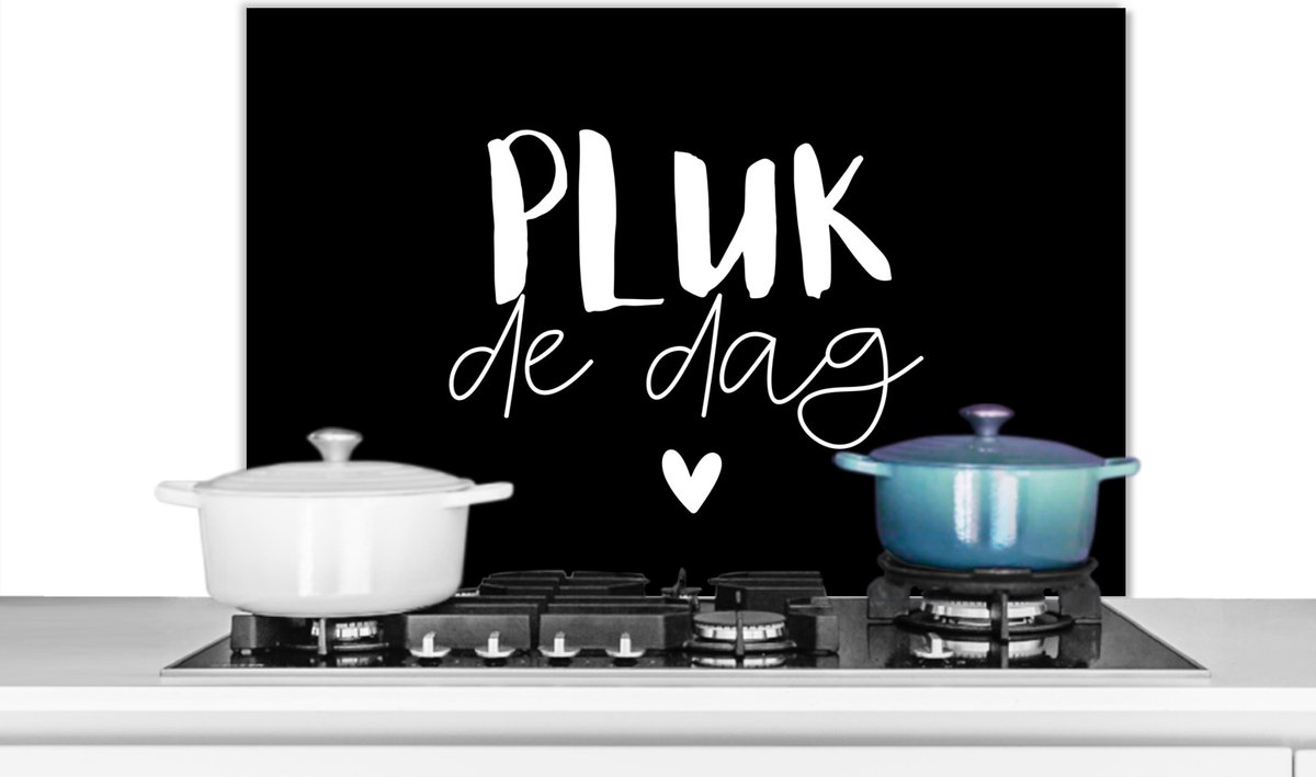 KitchenYeah Spatscherm keuken 80x55 cm Kookplaat achterwand Quotes Pluk de dag Spreuken Carpe diem Geluk Muurbeschermer Spatwand fornuis Hoogwaardig aluminium