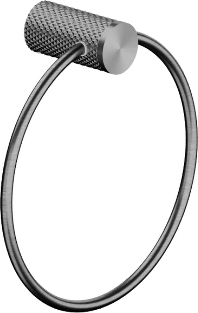 Owen & Finch Messing Handdoekring – Geborsteld Grafiet | Brushed Graphite – Luxe Diamant Karteling – PVD Coating