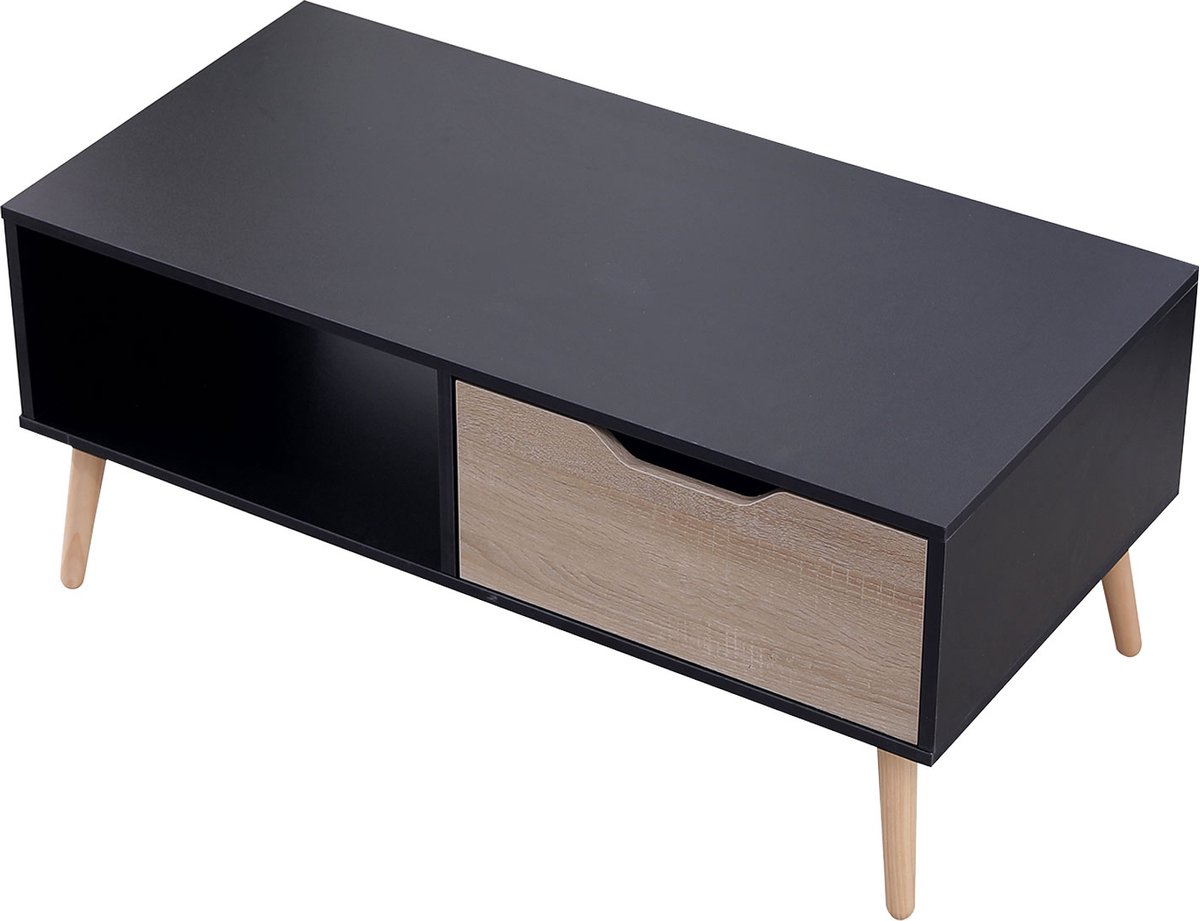 FREJA zwarte salontafel in scandinavische stijl met lade