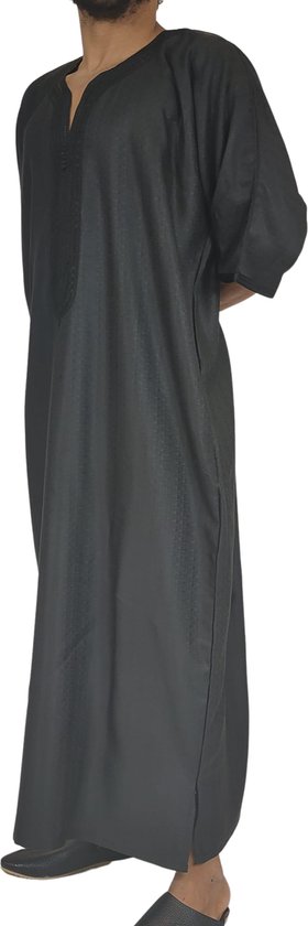Greatfool Djellaba Homme Musulman - Qamis Homme Noir avec Finitions de