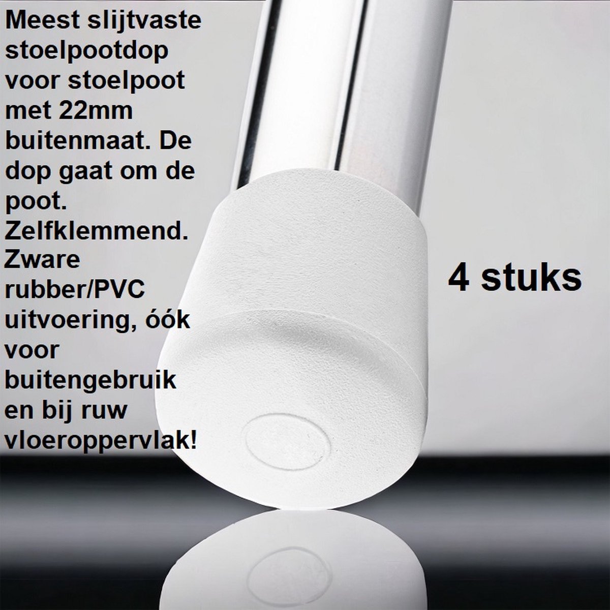 King of Chairs set van 4 Witte 22mm stoelpootdop KoC Samantha / KoC