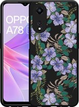 Cazy Hoesje Zwart geschikt voor Oppo A78 5G Purple Flowers