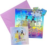 Disney Princess - wenskaart met puzzelkaart en envelop - verjaardag - puzzel van 25 stukjes - Belle - Rapunzel - Sneeuwwitje - prinsessen