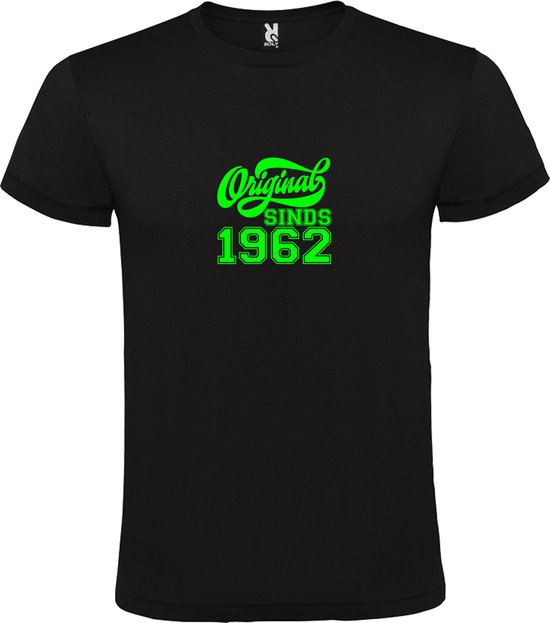 Zwart T-Shirt met “Original Sinds 1962 “ Afbeelding Neon Groen Size M