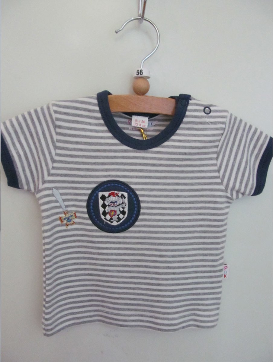Puk Design t-shirt ridder ss white/grey melange stripes maat 68