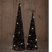 Verlichte LED kegel kerstbomen - 2x st - zwart - H40 en H60 cm