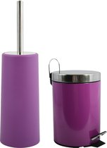 MSV Badkamer accessoires set - paars - pedaalemmer 3L en wc/toilet-borstel