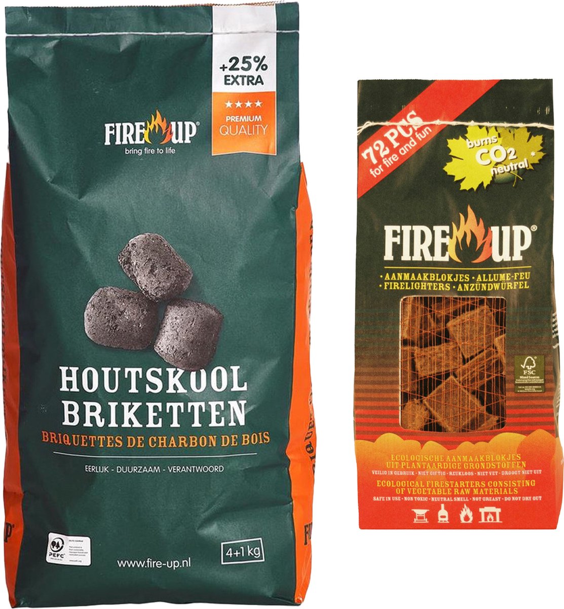 BBQ starterspakket - houtskool briketten 5 kilo - barbecue aanmaakblokjes 72x