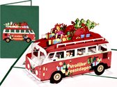 Popcards popupkaarten – Kerstkaart “Vrolijke Feestdagen” VW Bestelbusje met Kerstman en Kerstcadeautjes 3D wenskaart