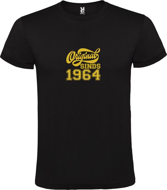Zwart T-Shirt met “Original Sinds 1964 “ Afbeelding Goud Size M