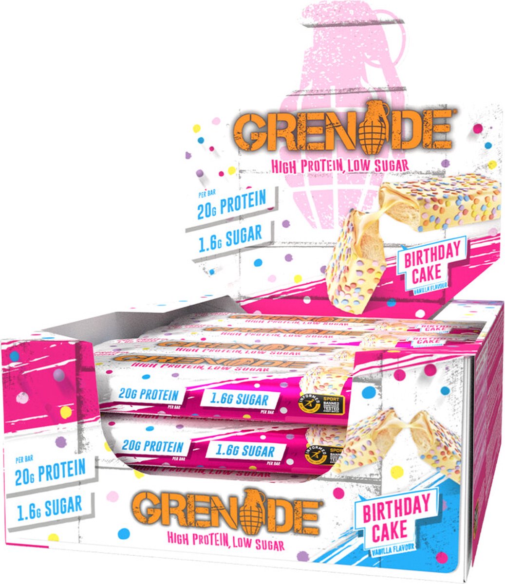 Goedkoopste Grenade Protein Bars - Proteïne Repen - Birthday Cake - 12 Eiwitrepen (720 gram