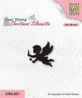 CSIL021 - Nellie Snellen - Christmas Silhouettes Clear Stamp Angel with Candle - stempel kerst - engel met kaars - engeltje angel x-mas