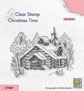 CT047 Nellie Snellen Christmas Time Clearstamp Snowy Winer Scene - stempel kerst -cottage huisje in sneeuw - winter scene
