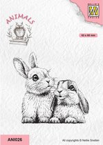 ANI026 Nellie Snellen Animal clearstamp - two rabbits - 2 konijnen vrienden - konijntje en haas - hangoor konijn