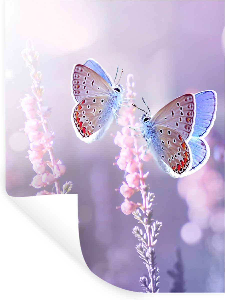 Muurstickers - Sticker Folie - Vlinder - Lavendel - Bloemen - Paars - 90x120 cm - Plakfoli