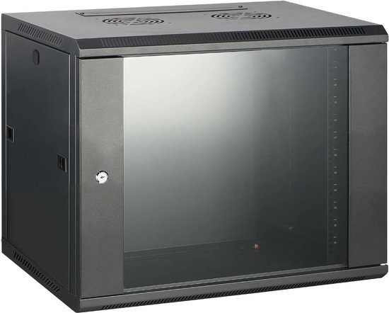 9U wandkast met glazen deur 600x450x500mm (BxDxH) - Server kast - OEM
