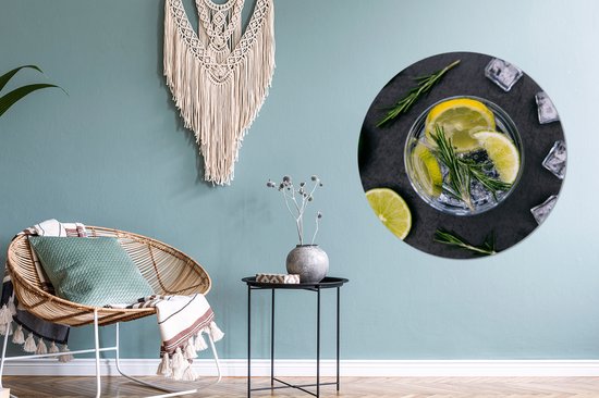 WallCircle - Cercle mural - Cercle mural intérieur - Boisson - Fruit - Tasse - Citroen - 90x90 cm - Décoration murale - Peintures ronds