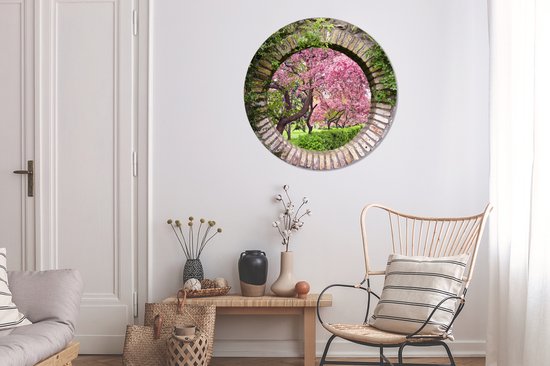 WallCircle - Stickers muraux - Cercle de papier peint - Transparent - Sakura - Fleur - Japonais - 100x100 cm - Cercle mural - Autocollant - Papier peint autocollant rond XXL