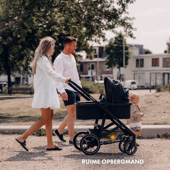 Deryan Evy V2 Kinderwagen - Duo Kinderwagen - Uitbreidbaar - Inclusief reiswieg - Zwart