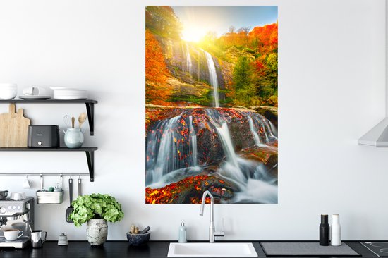 Stickers muraux - Film autocollant - Cascade - Nature - Automne - Rouge - Water - 80x120 cm - Film adhésif - Stickers muraux Chambre d'enfant - Papier peint autocollant - Papier peint autocollant - Film autocollant