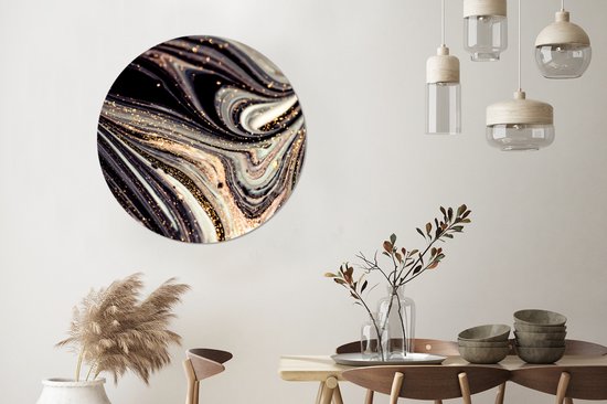 WallCircle - Stickers muraux - Cercle de papier peint - Aspect marbre - Zwart - Or - Wit - Glitter - Marbre - 100x100 cm - Cercle mural - Autocollant - Papier peint autocollant rond XXL