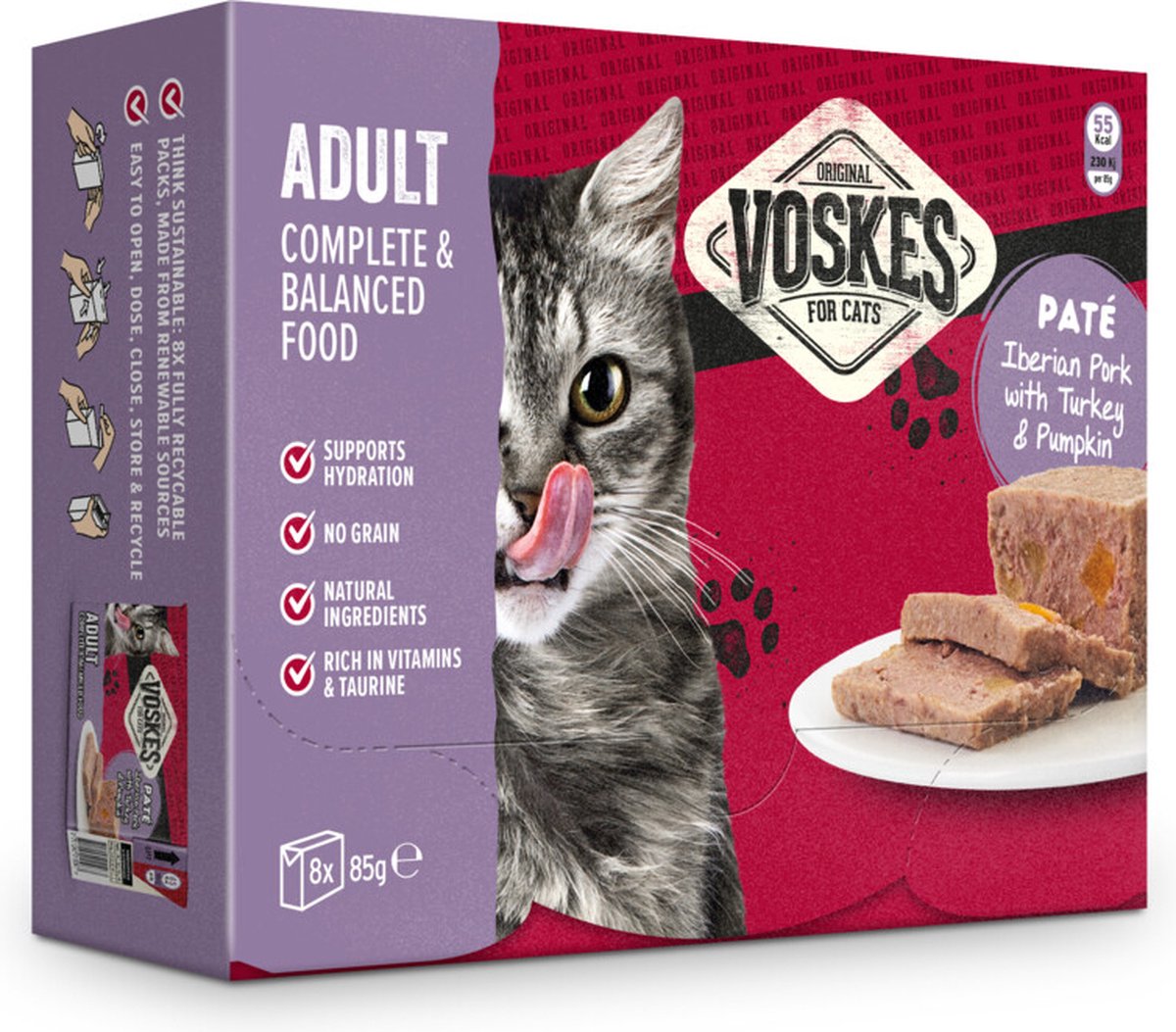 Voskes Paté Adult Iberisch Varken met Kalkoen & Pompoen 8 x 85 gr
