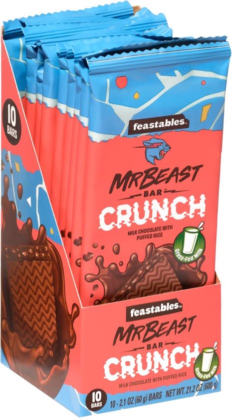 Barre de chocolat Feastables MrBeast Milk Crunch - Contient 10 barres de 60  grammes