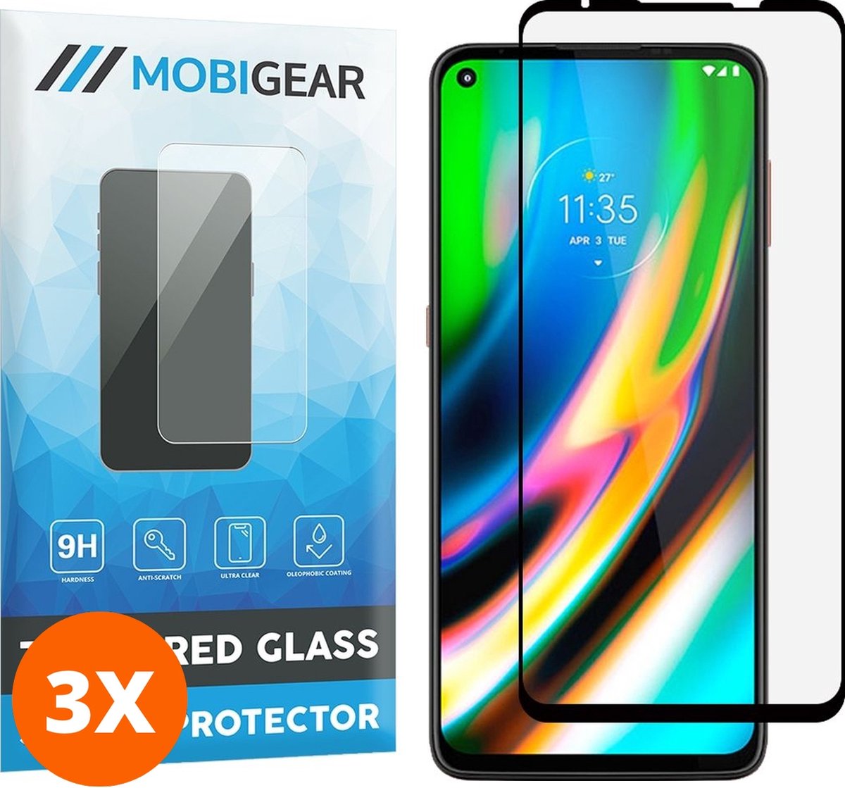 Mobigear Screenprotector geschikt voor Motorola Moto G9 Plus Glazen | Mobigear Premium Screenprotector - Case Friendly - Zwart (3-Pack)
