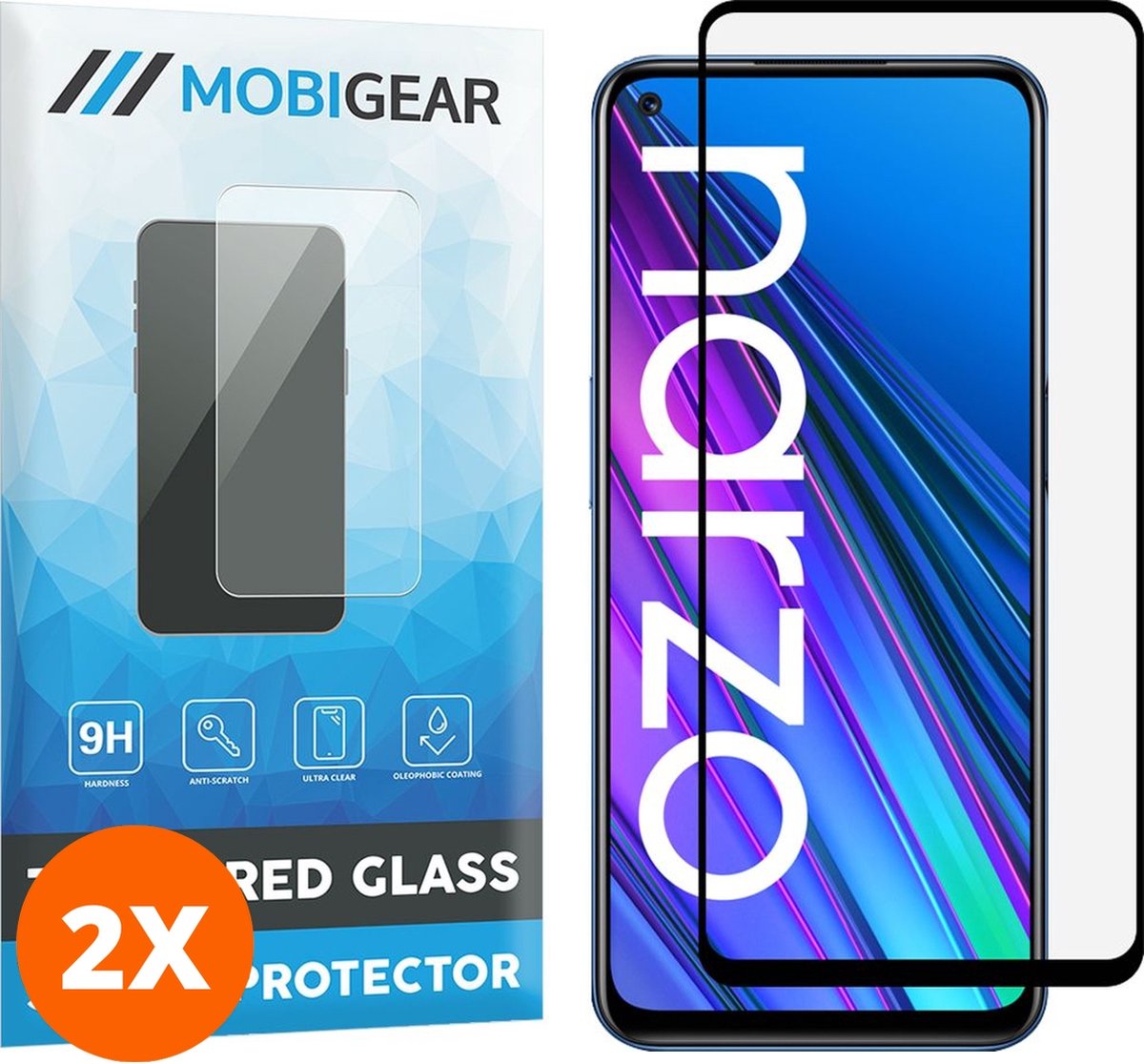 Mobigear Screenprotector geschikt voor Realme Narzo 30 5G‎ Glazen | Mobigear Premium Screenprotector - Case Friendly - Zwart (2-Pack)